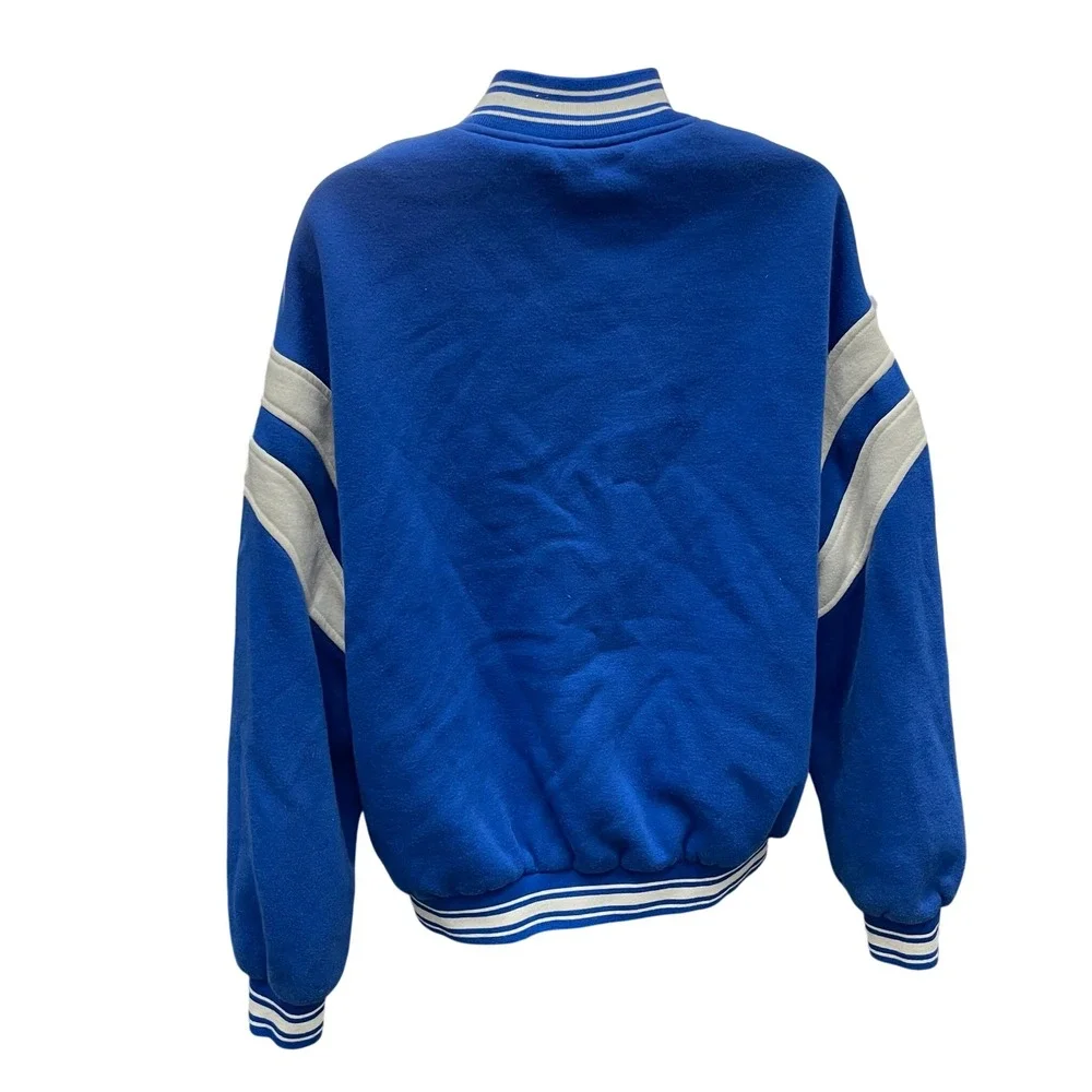 Bershka Mens Blue Match Day Varsity Bomber Jacket Size M Snap Front Streetwear
